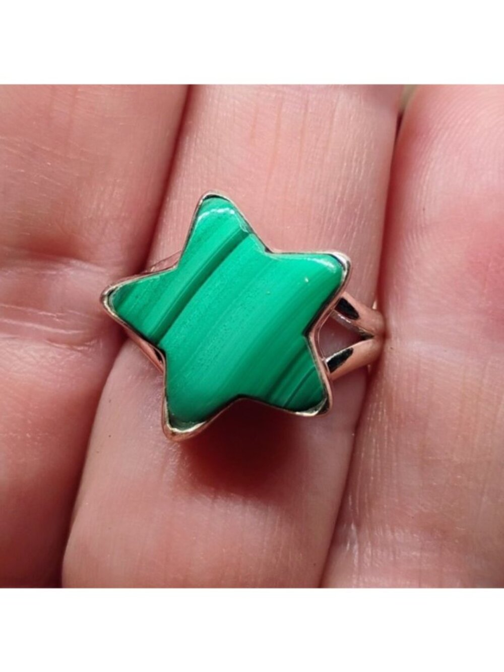 Handmade Sterling Silver Malachite Star Shaped Ring Size 6.5 - Picture 2 of 8